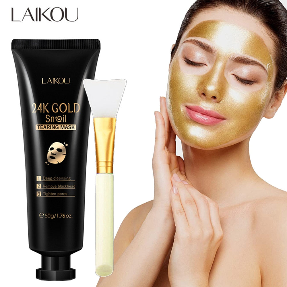 24K Gold Snail Collagen Face Tear Off Mask Deep Clean Dark Spots T Zone Nose Blackhead Remove Peel Off Mask Anti Aging Skin Care