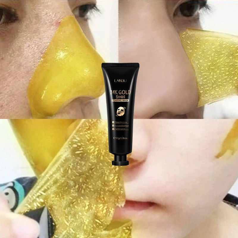 24K Gold Snail Collagen Face Tear Off Mask Deep Clean Dark Spots T Zone Nose Blackhead Remove Peel Off Mask Anti Aging Skin Care