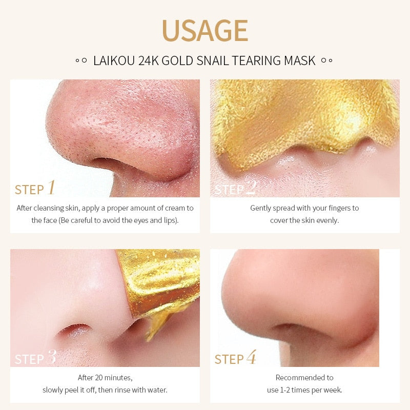 24K Gold Snail Collagen Face Tear Off Mask Deep Clean Dark Spots T Zone Nose Blackhead Remove Peel Off Mask Anti Aging Skin Care